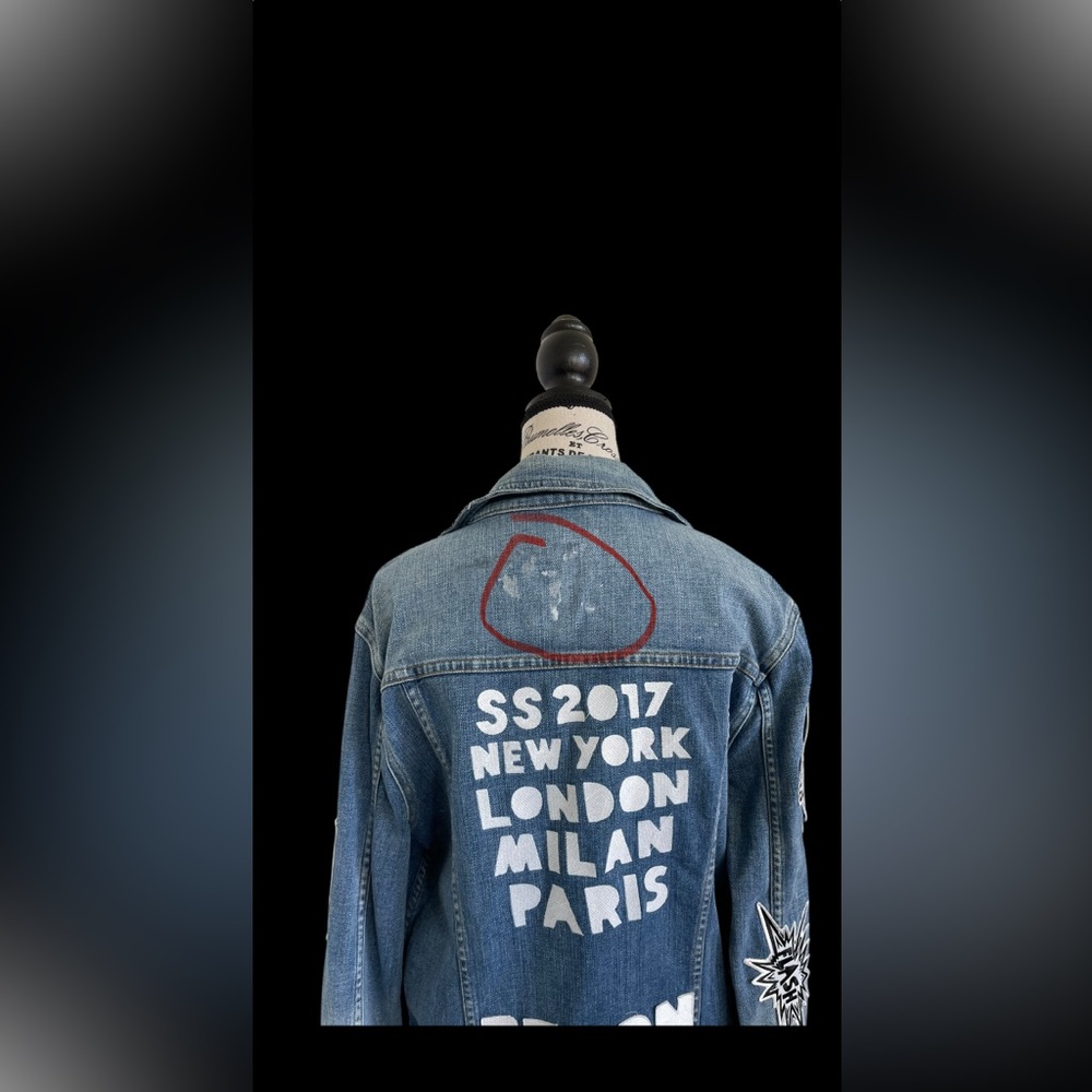 FRAME x Bjorn Iooss SS17 Denim Jacket Patches Distressed Blue Size M Rare - Picture 10 of 11